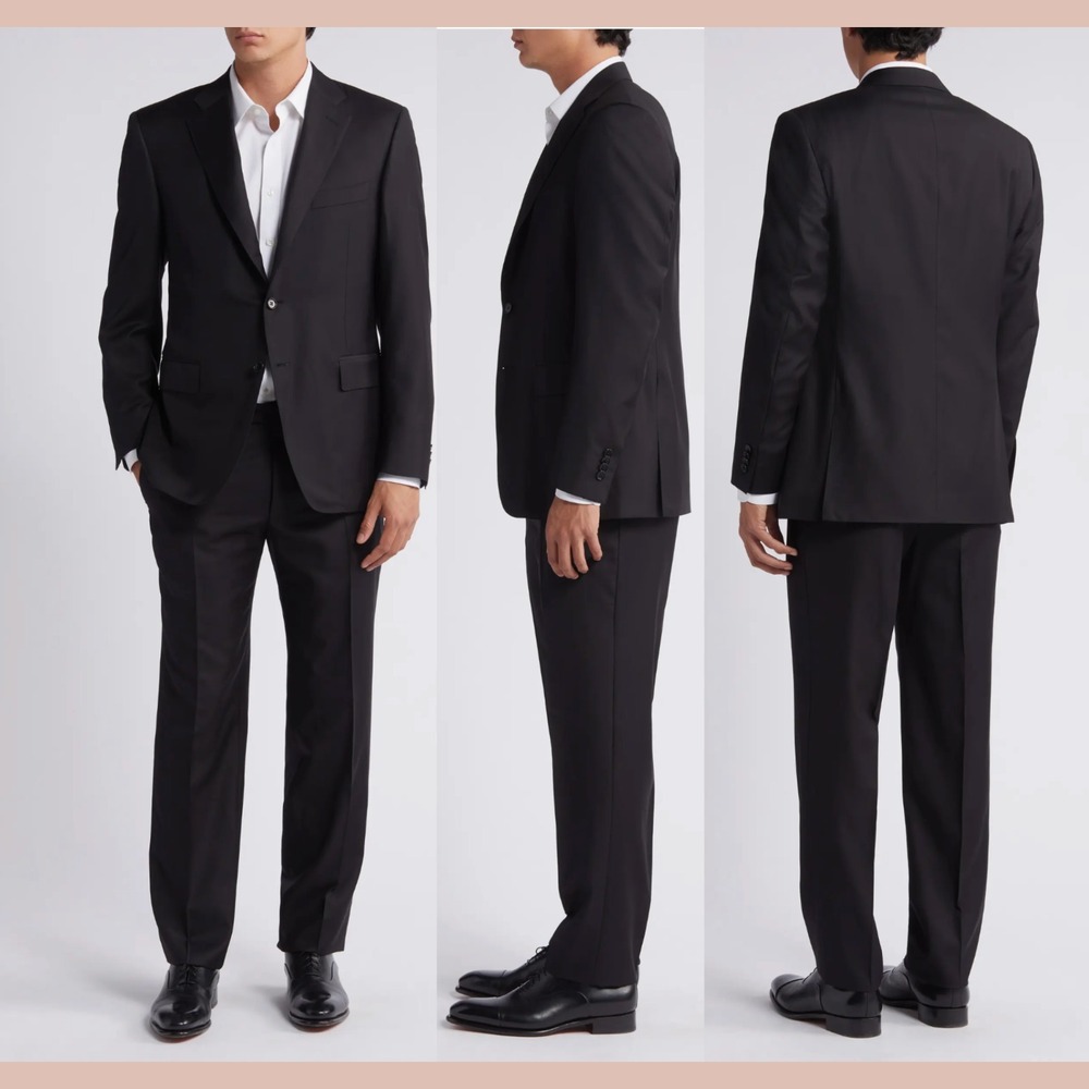 NEW‎ $2295 Canali [ 56C 38 ] 2 Piece Solid Wool Suit Set in Black #J2174